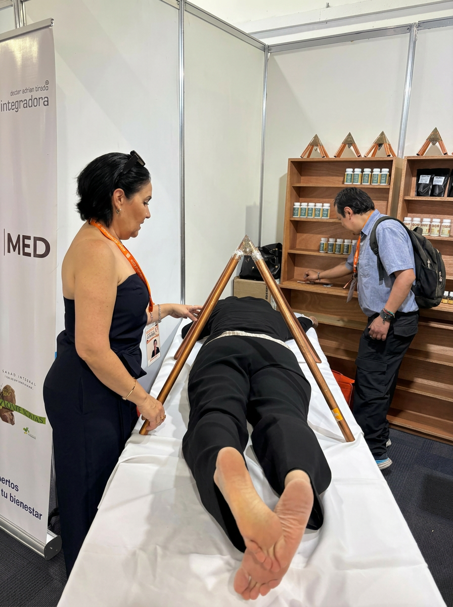 Terapia con pirámide de cobre durante una sesión de bienestar